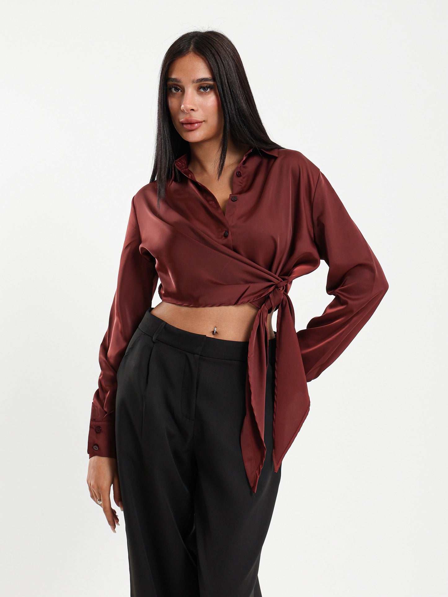 Satin Shirt with Side Tie