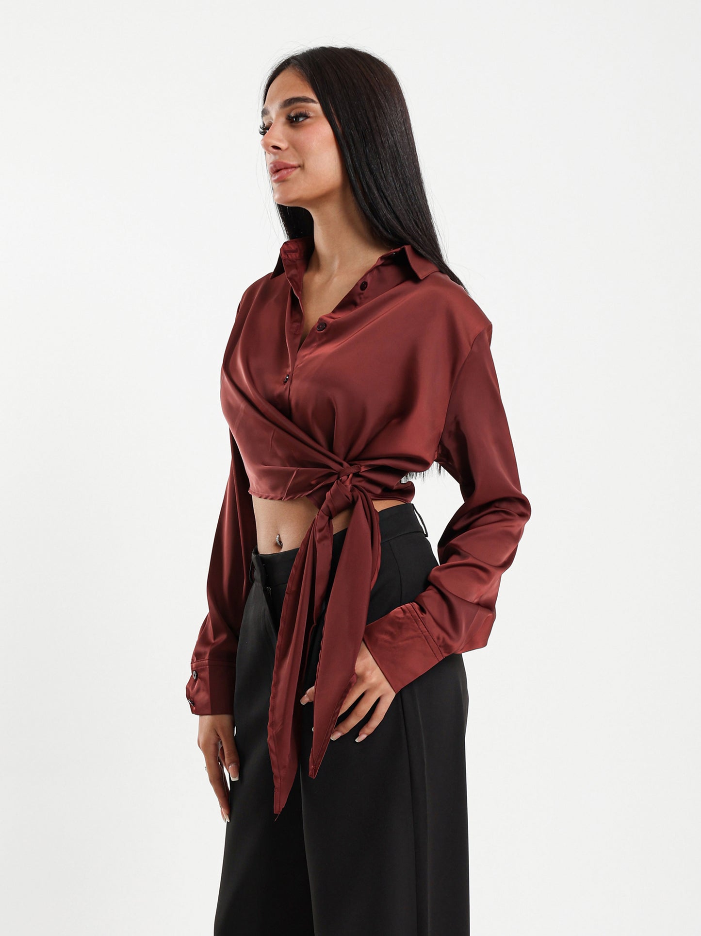 Satin Shirt with Side Tie