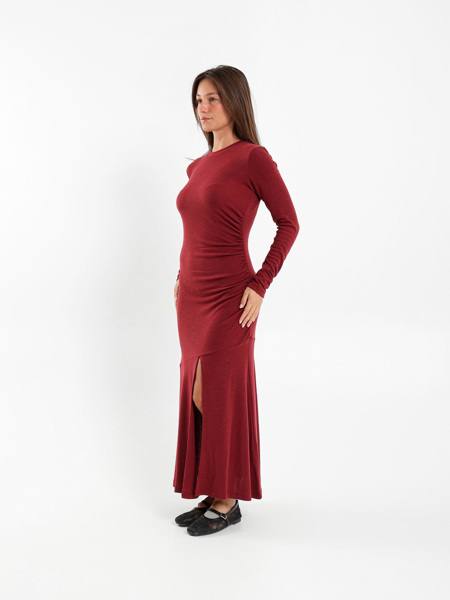Midi Dress With Side Gathering