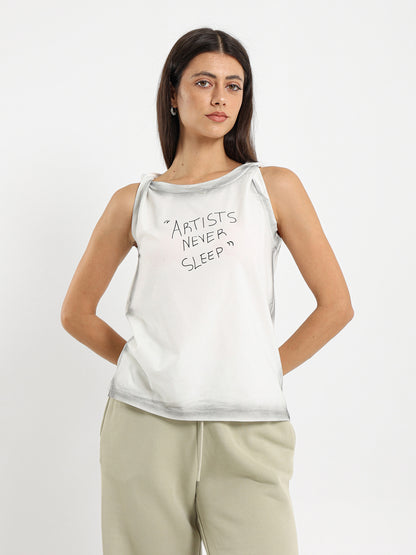 Sprayed Effect Printed Sleeveless Tee