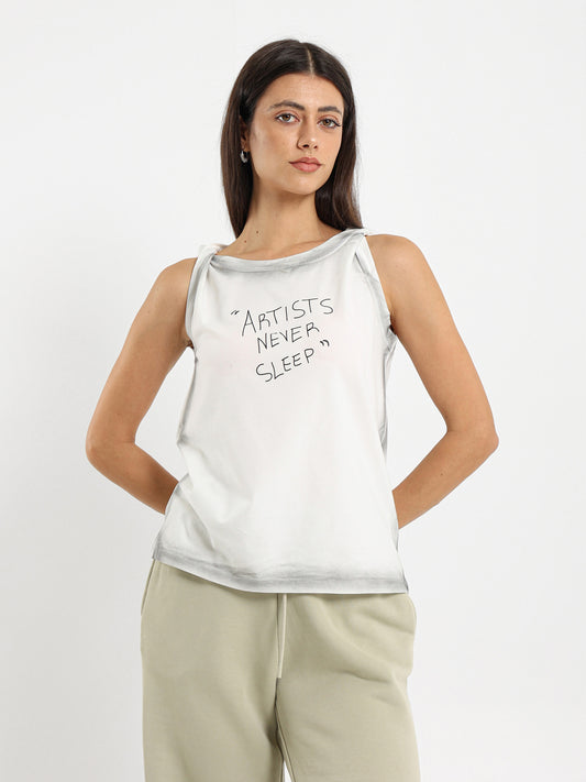 Sprayed Effect Printed Sleeveless Tee