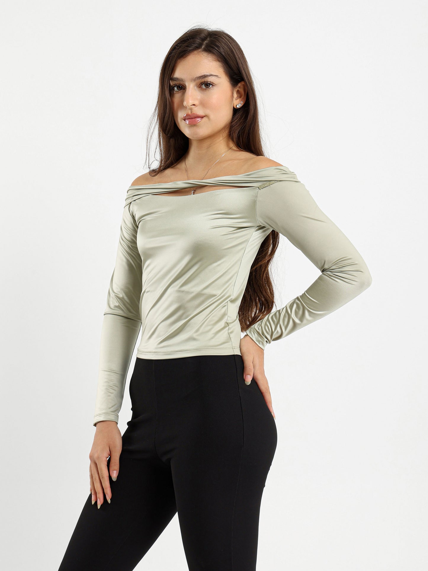 Off Shoulder Top With Cutout And Twist