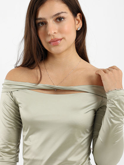 Off Shoulder Top With Cutout And Twist