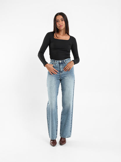 Ribbed Square Neck Top