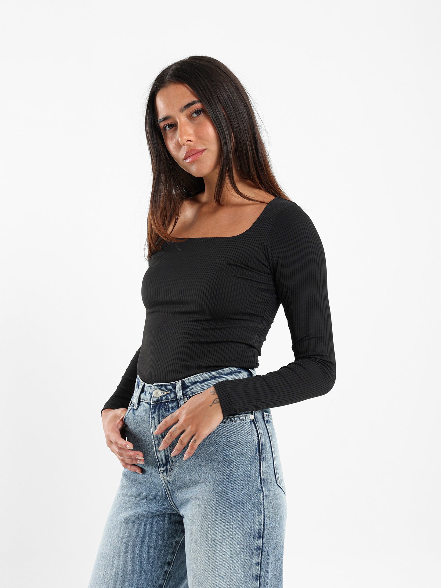 Ribbed Square Neck Top