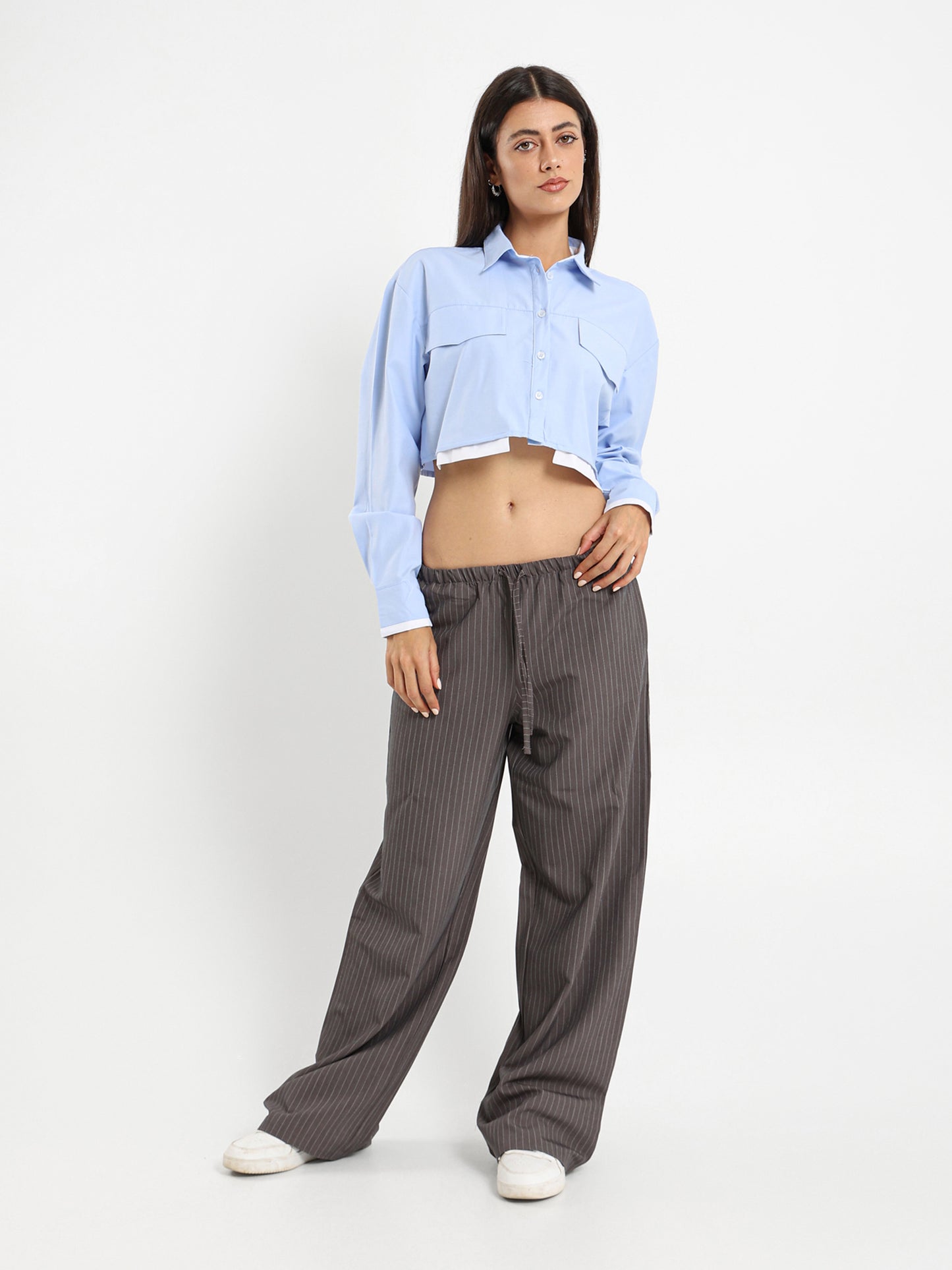 Cropped Contrast Fabric Shirt