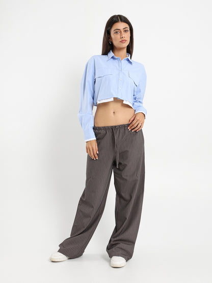 Cropped Contrast Fabric Shirt