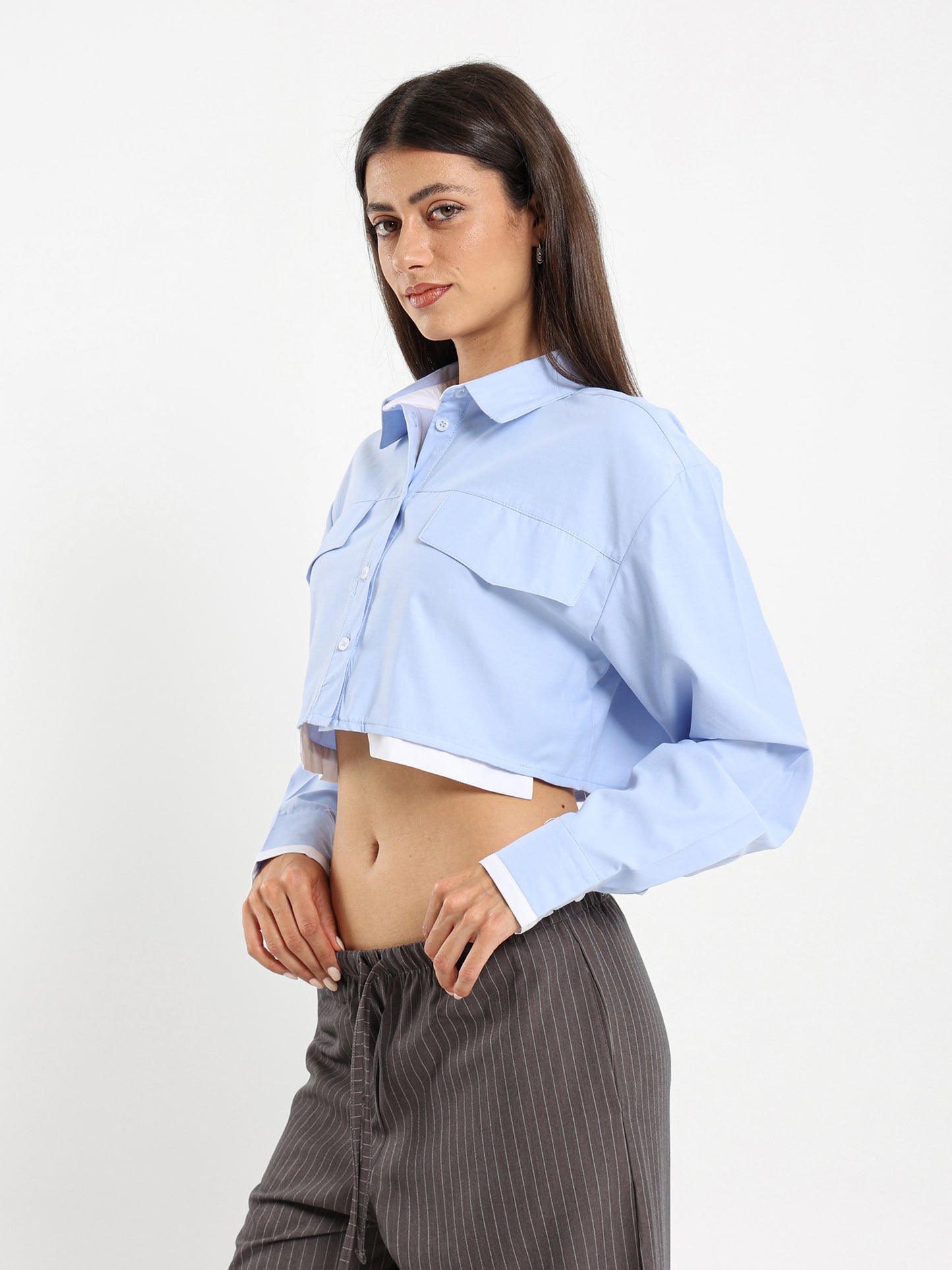 Cropped Contrast Fabric Shirt