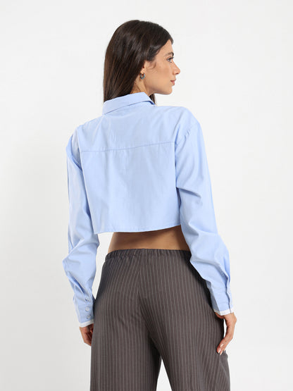 Cropped Contrast Fabric Shirt