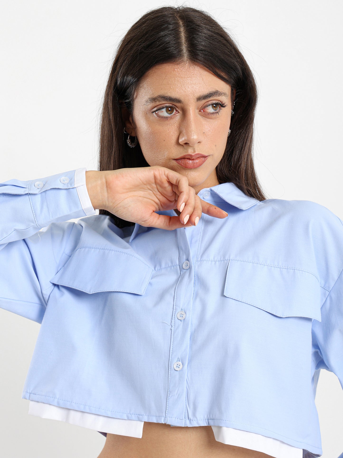 Cropped Contrast Fabric Shirt