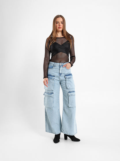 Wide Mesh Long Sleeve Top