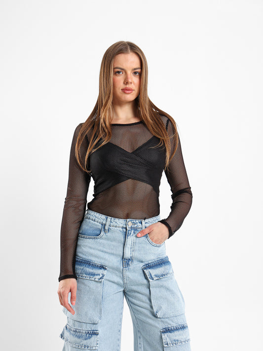 Wide Mesh Long Sleeve Top