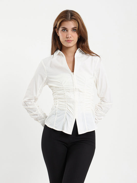 Gathered Detail Shirt with Front Hook Closure