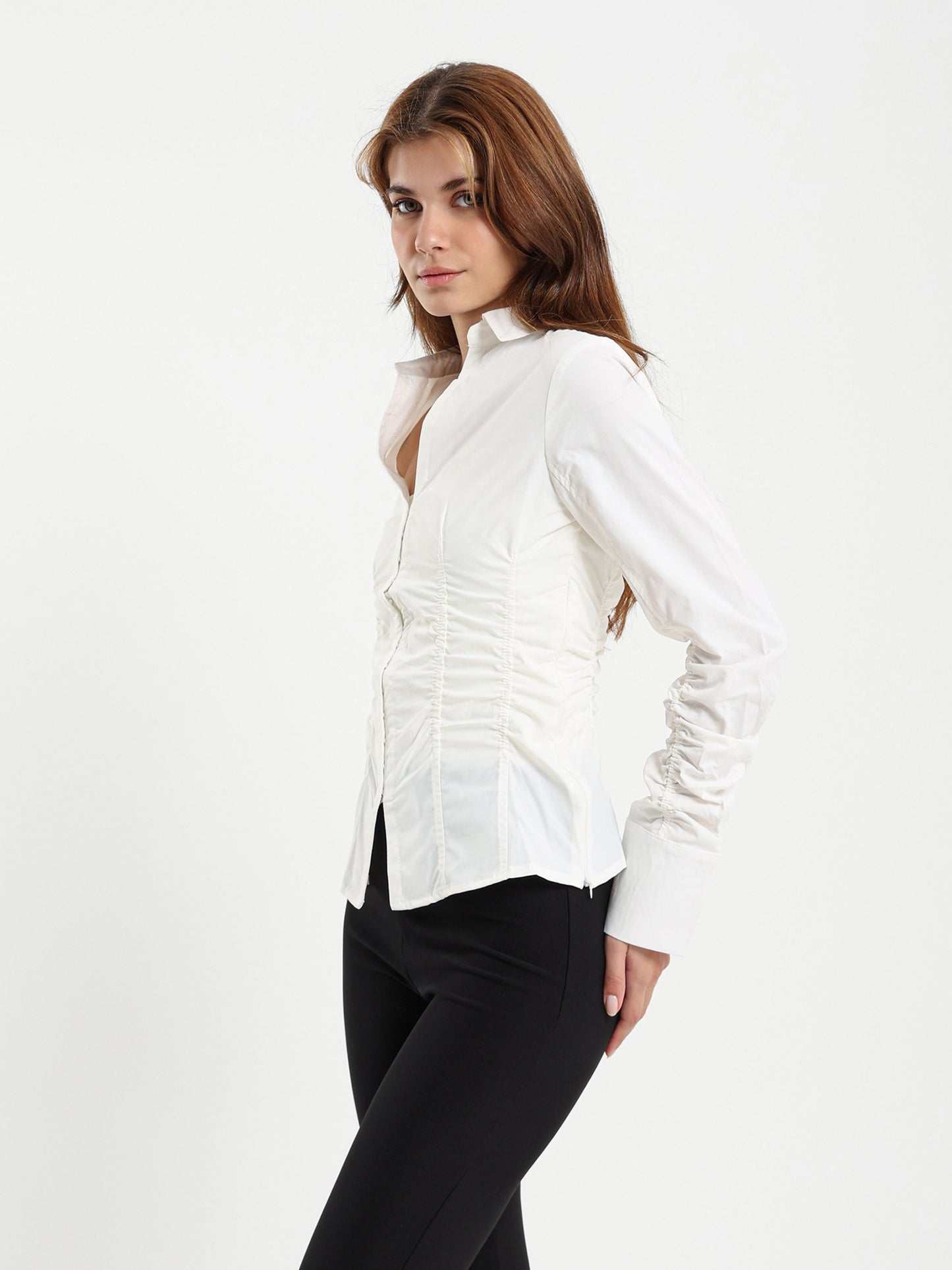 Gathered Detail Shirt with Front Hook Closure