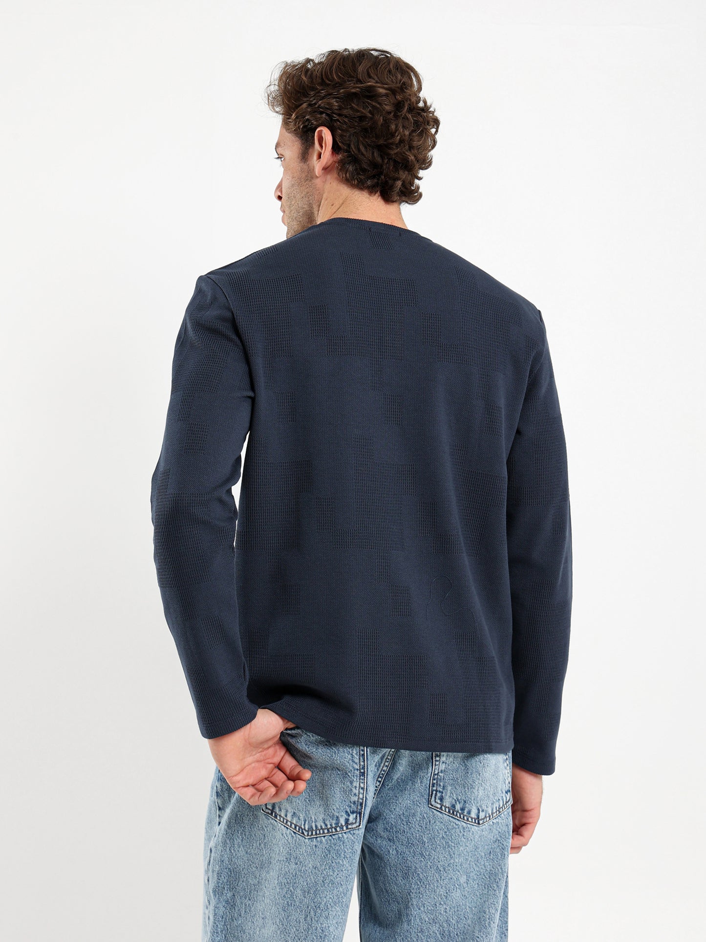 Waffle Grandad Collar Long Sleeve T-Shirt