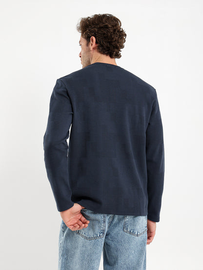 Waffle Grandad Collar Long Sleeve T-Shirt