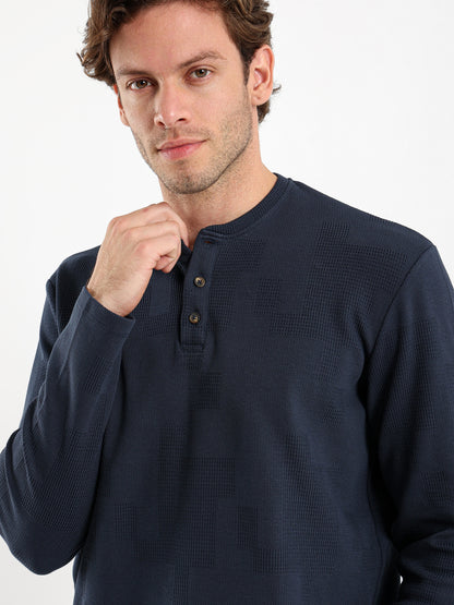 Waffle Grandad Collar Long Sleeve T-Shirt