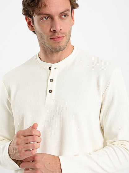 Waffle Grandad Collar Long Sleeve T-Shirt
