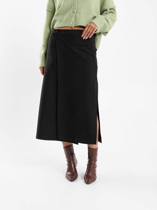 Asymmetric Slit Side Midi Skirt