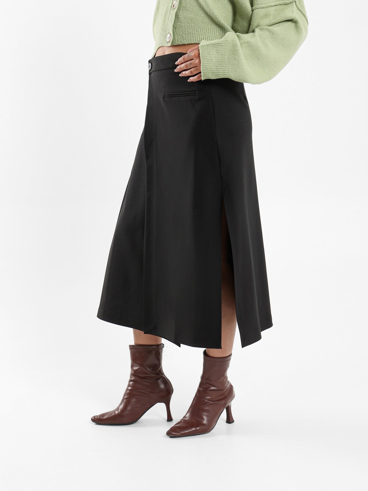 Asymmetric Slit Side Midi Skirt