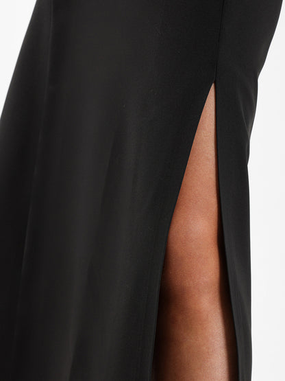 Asymmetric Slit Side Midi Skirt