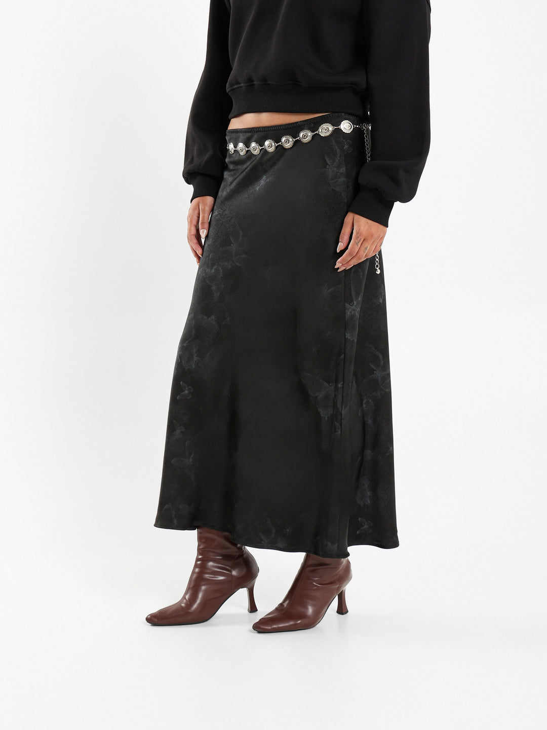 Satin Printed Maxi Skirt