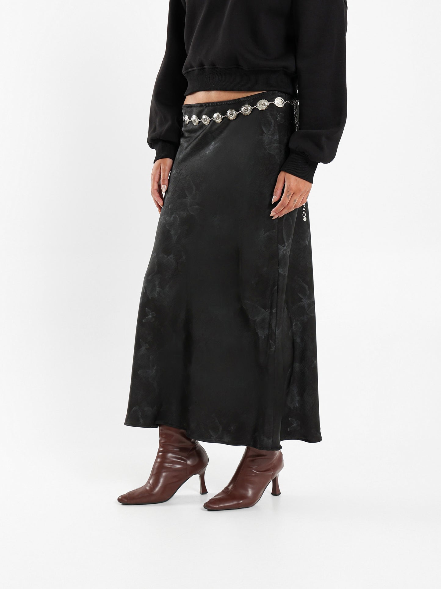 Satin Printed Maxi Skirt