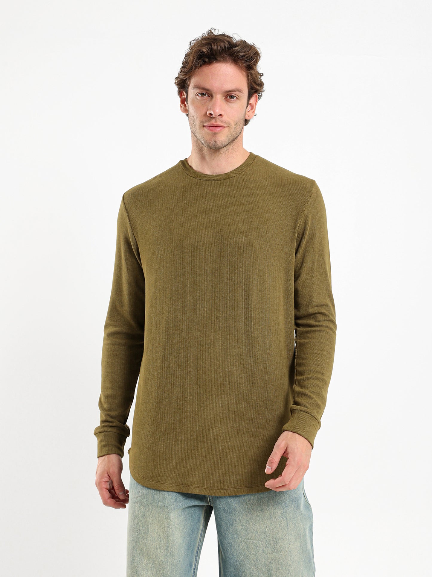 Rib Long Fit Round Neck T-Shirt