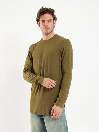 Rib Long Fit Round Neck T-Shirt