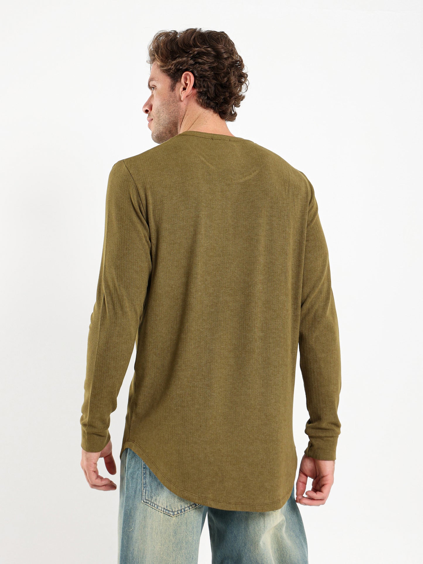 Rib Long Fit Round Neck T-Shirt