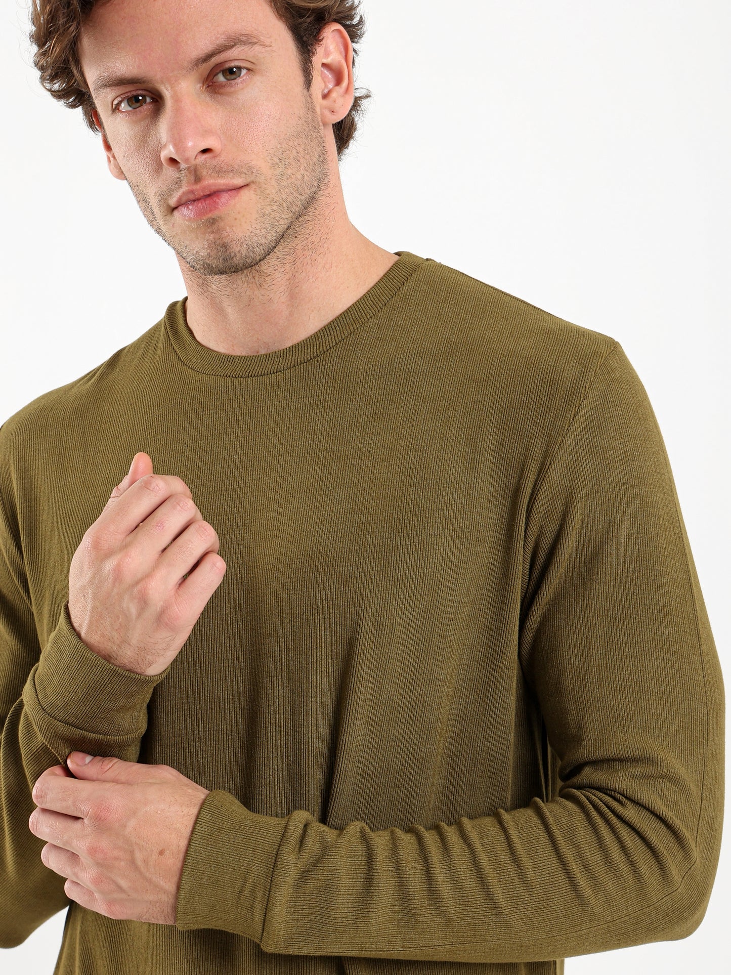 Rib Long Fit Round Neck T-Shirt