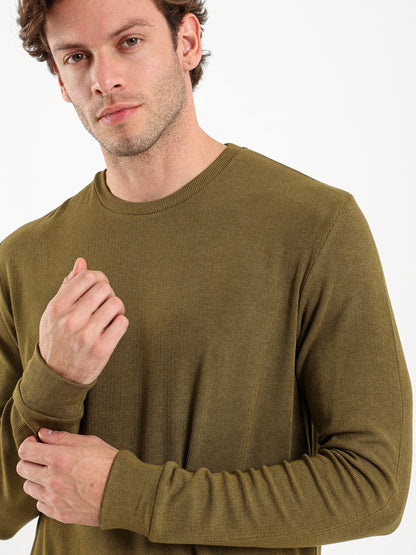 Rib Long Fit Round Neck T-Shirt