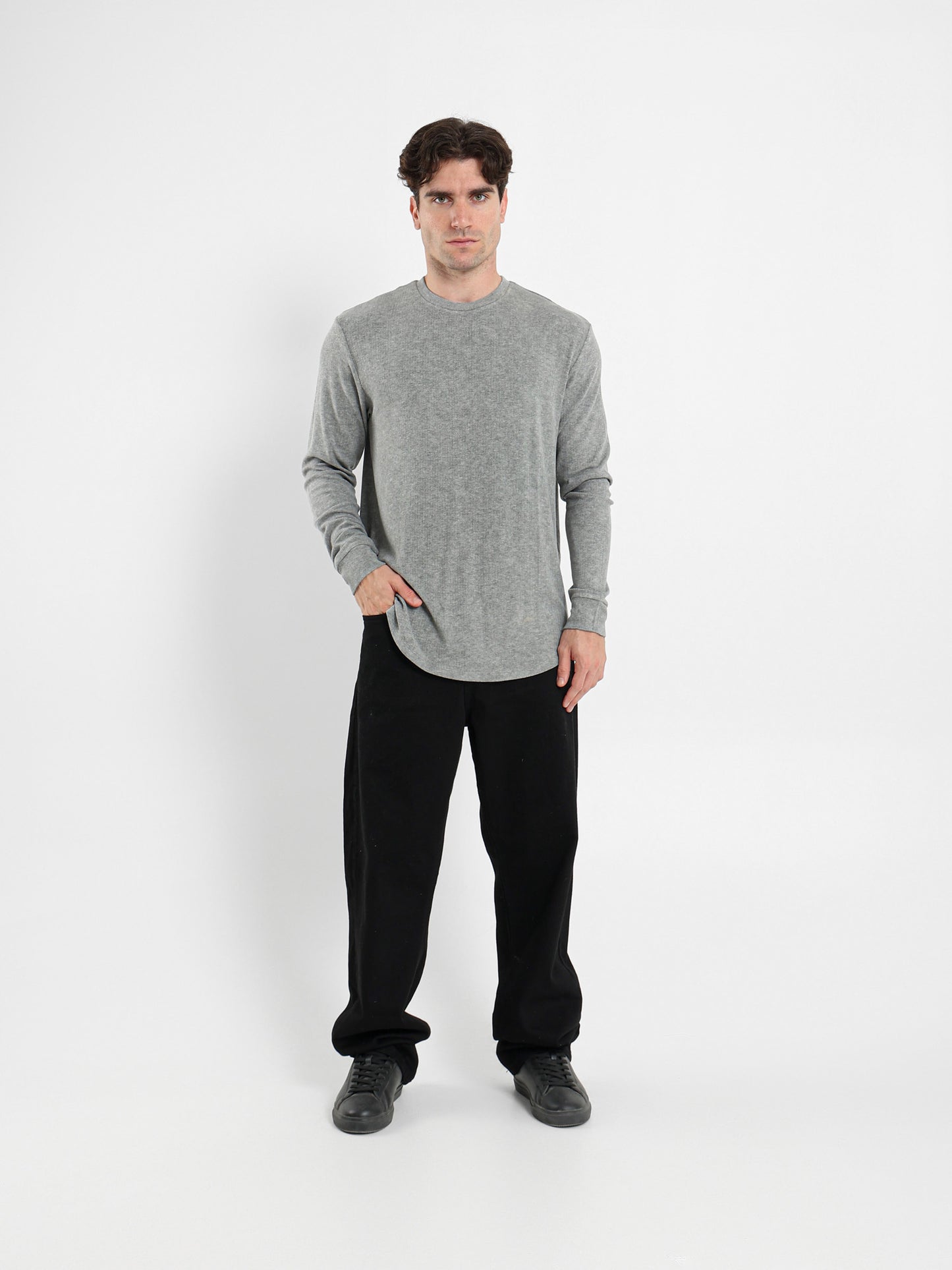 Rib Long Fit Round Neck T-Shirt