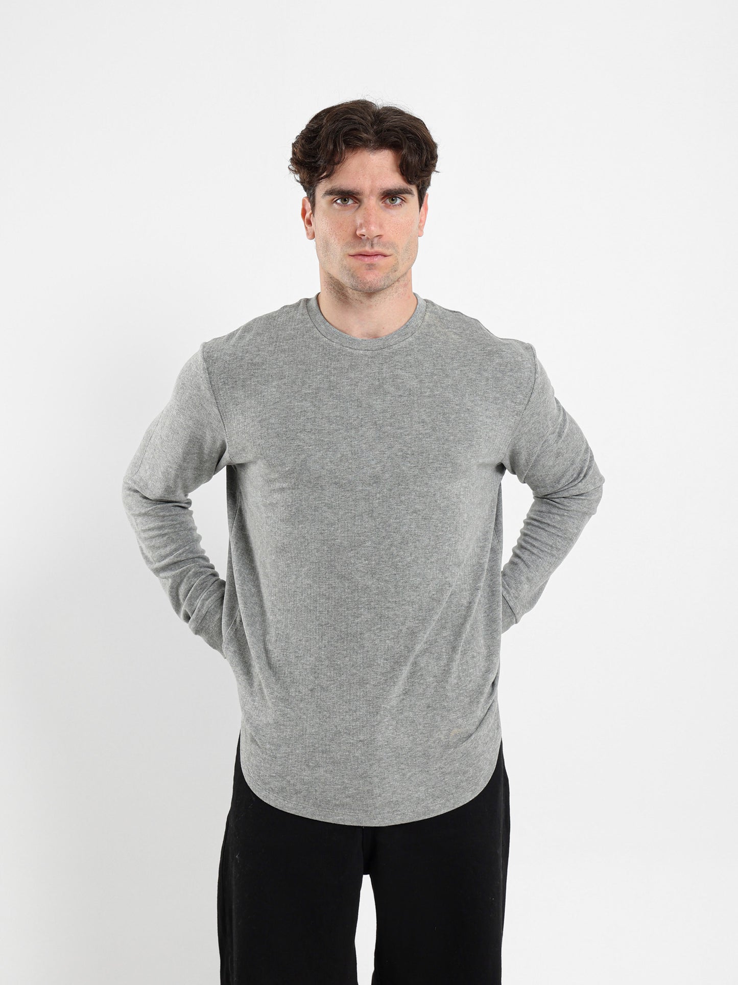 Rib Long Fit Round Neck T-Shirt