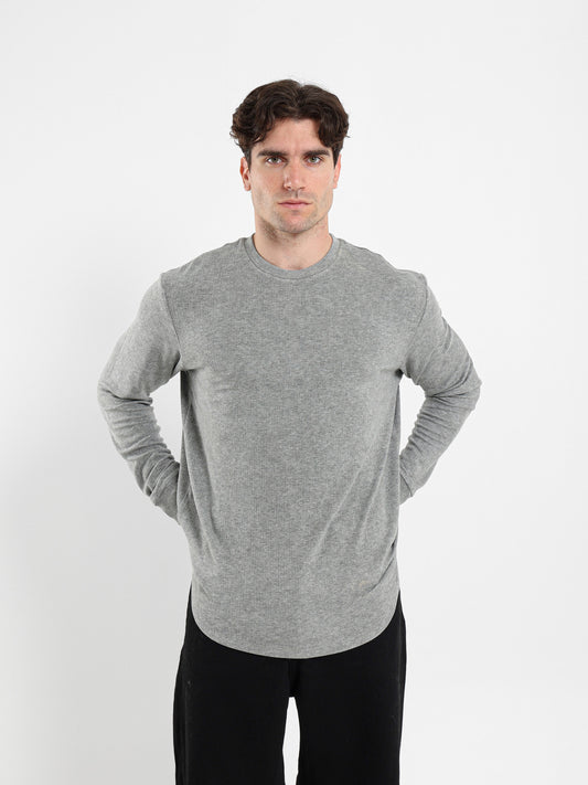 Rib Long Fit Round Neck T-Shirt