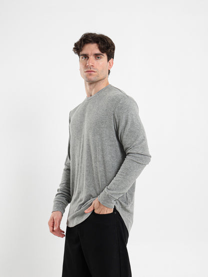 Rib Long Fit Round Neck T-Shirt