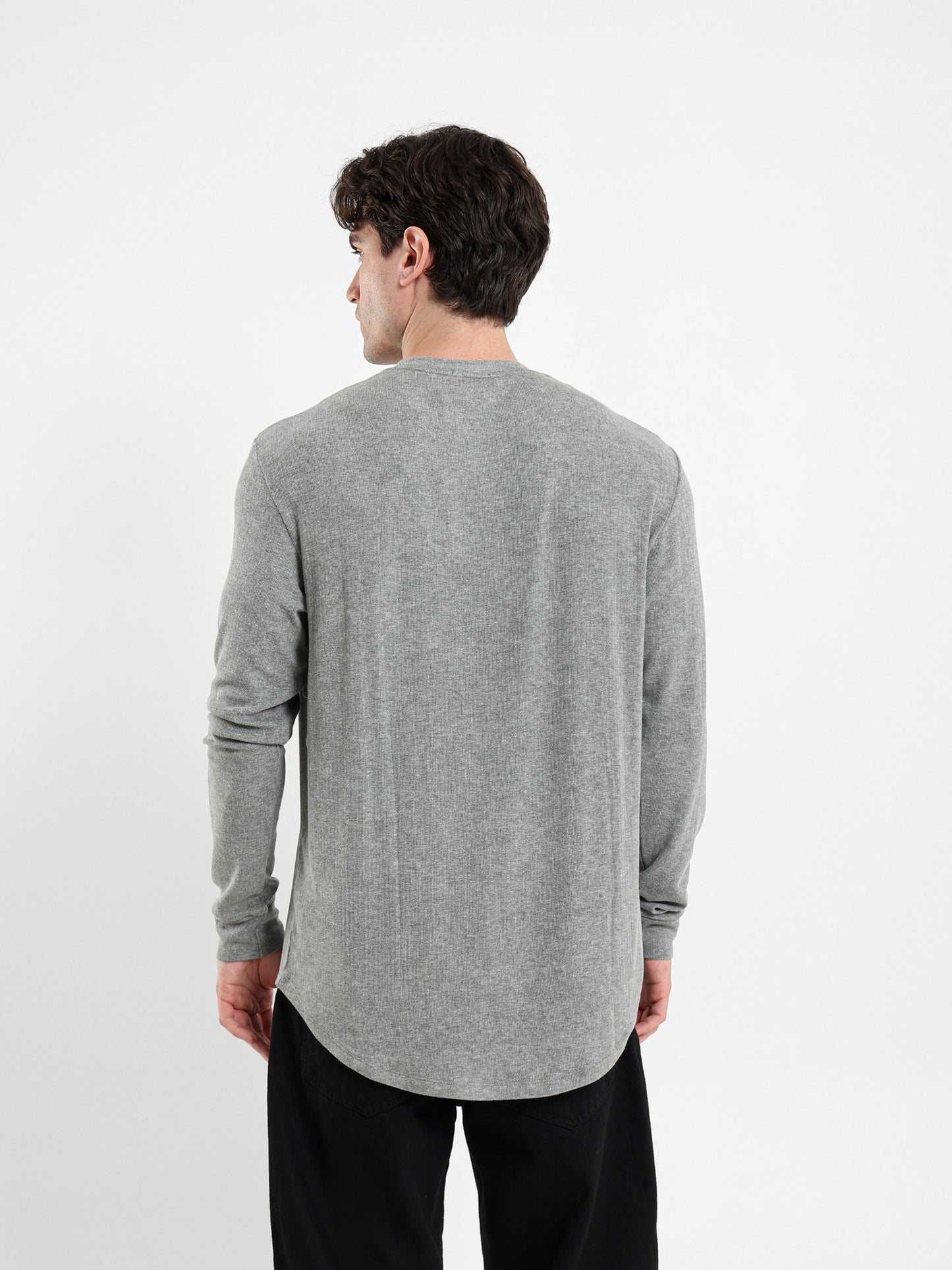 Rib Long Fit Round Neck T-Shirt