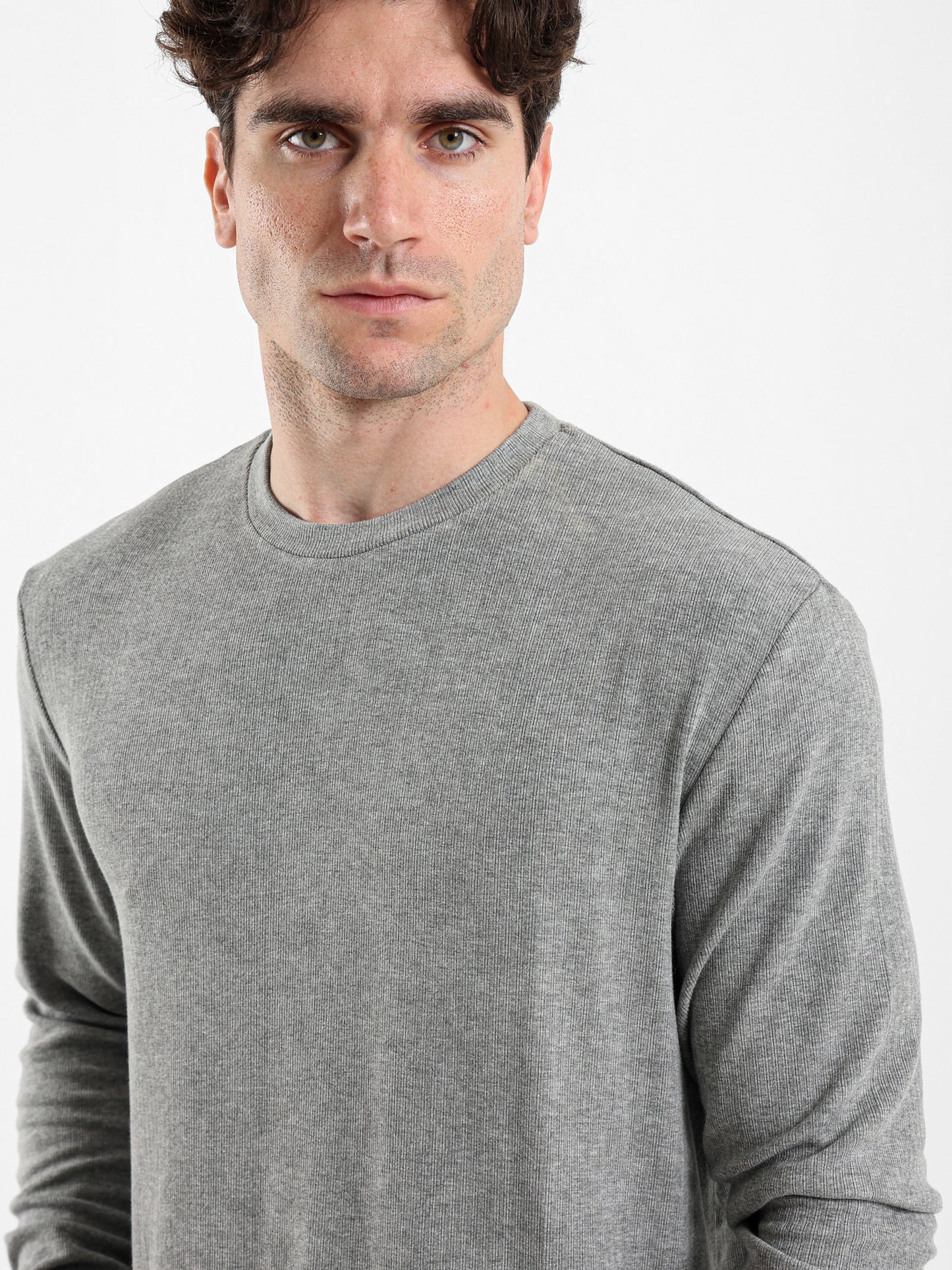 Rib Long Fit Round Neck T-Shirt