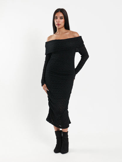 Long Sleeve Off-Shoulder Lace Dress