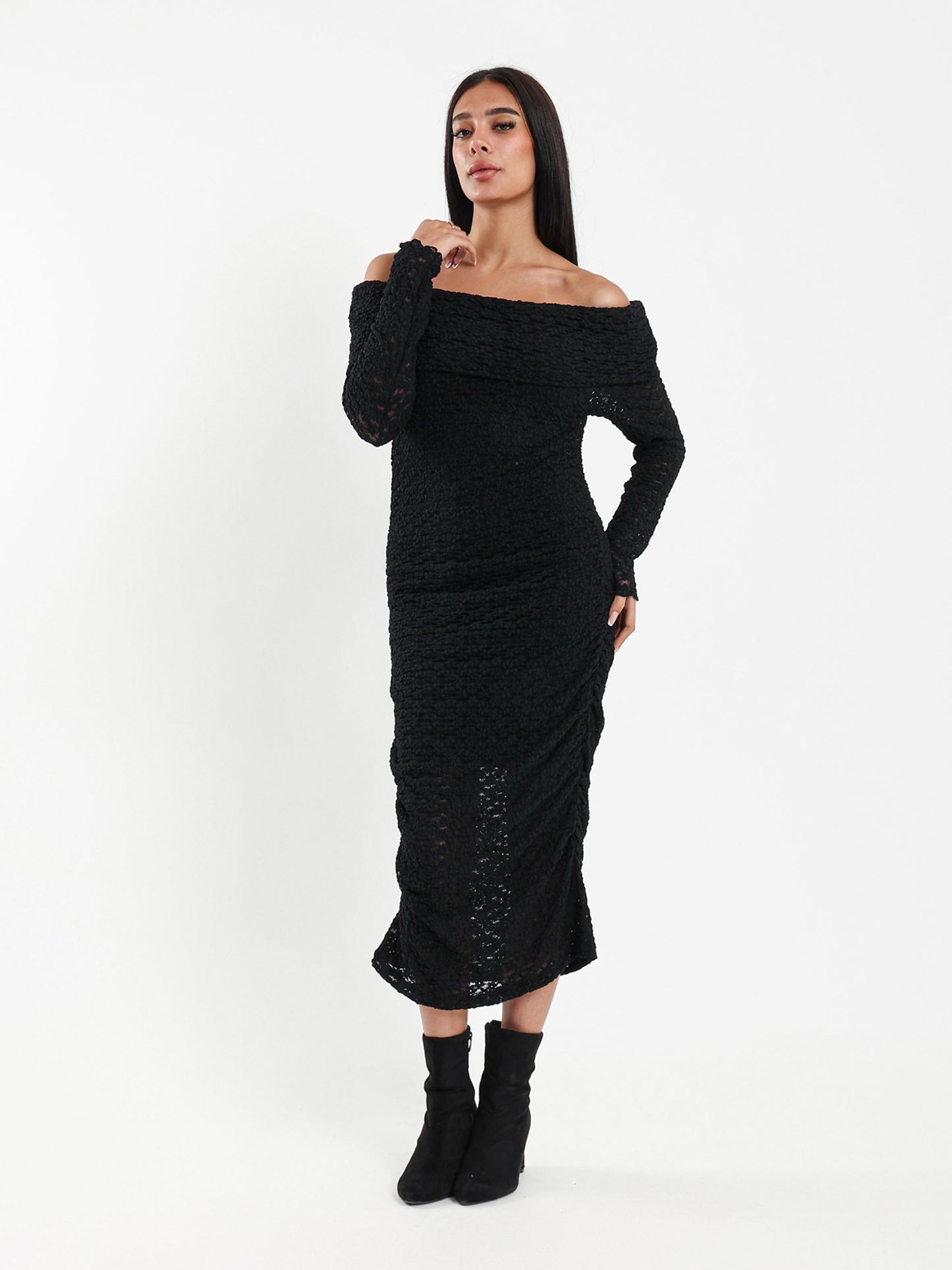 Long Sleeve Off-Shoulder Lace Dress