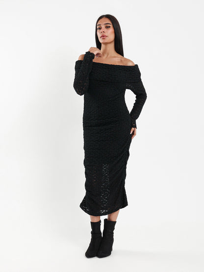 Long Sleeve Off-Shoulder Lace Dress