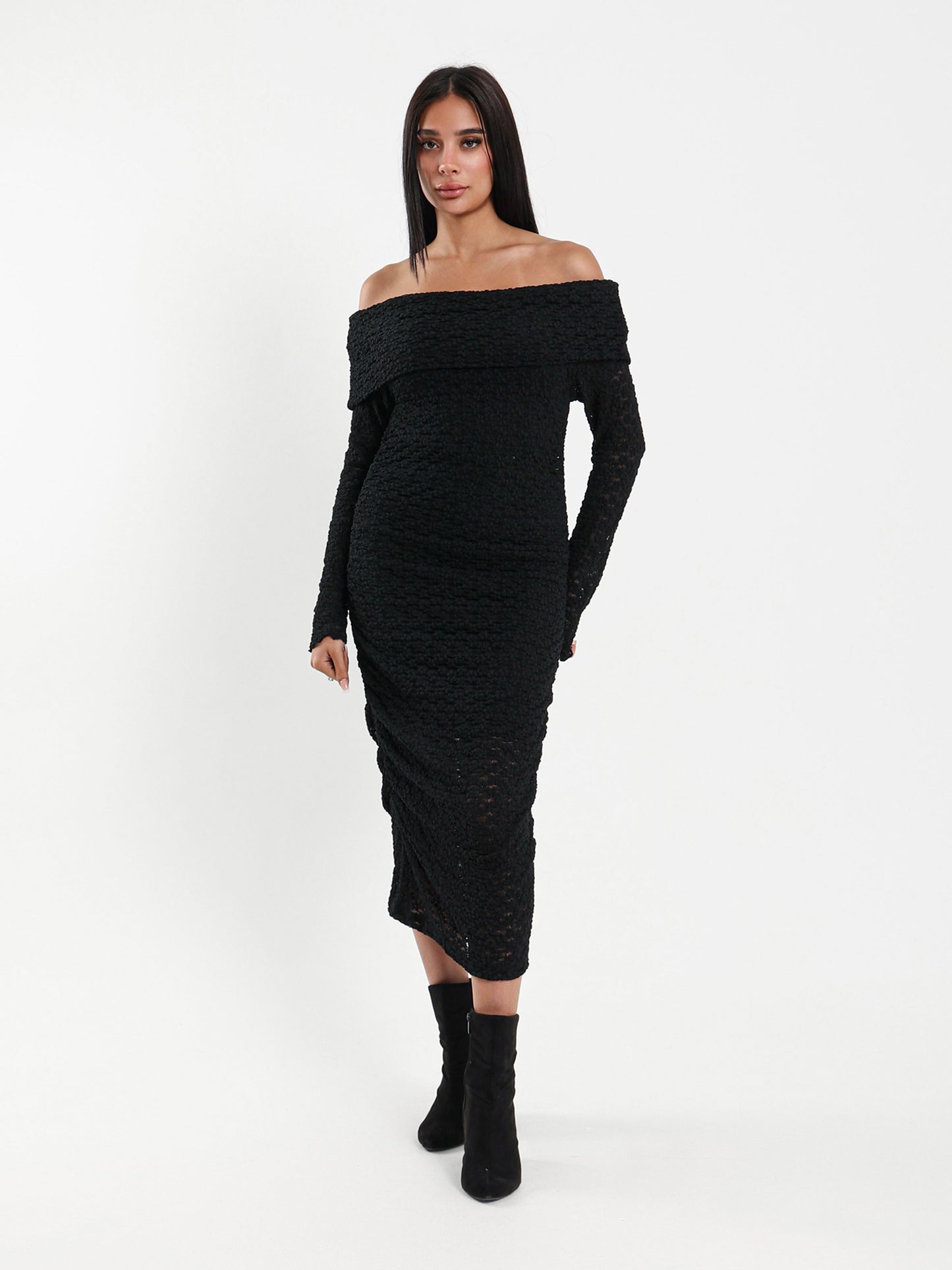 Long Sleeve Off-Shoulder Lace Dress