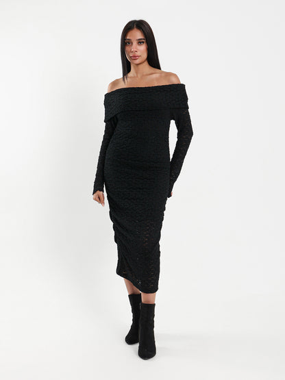 Long Sleeve Off-Shoulder Lace Dress