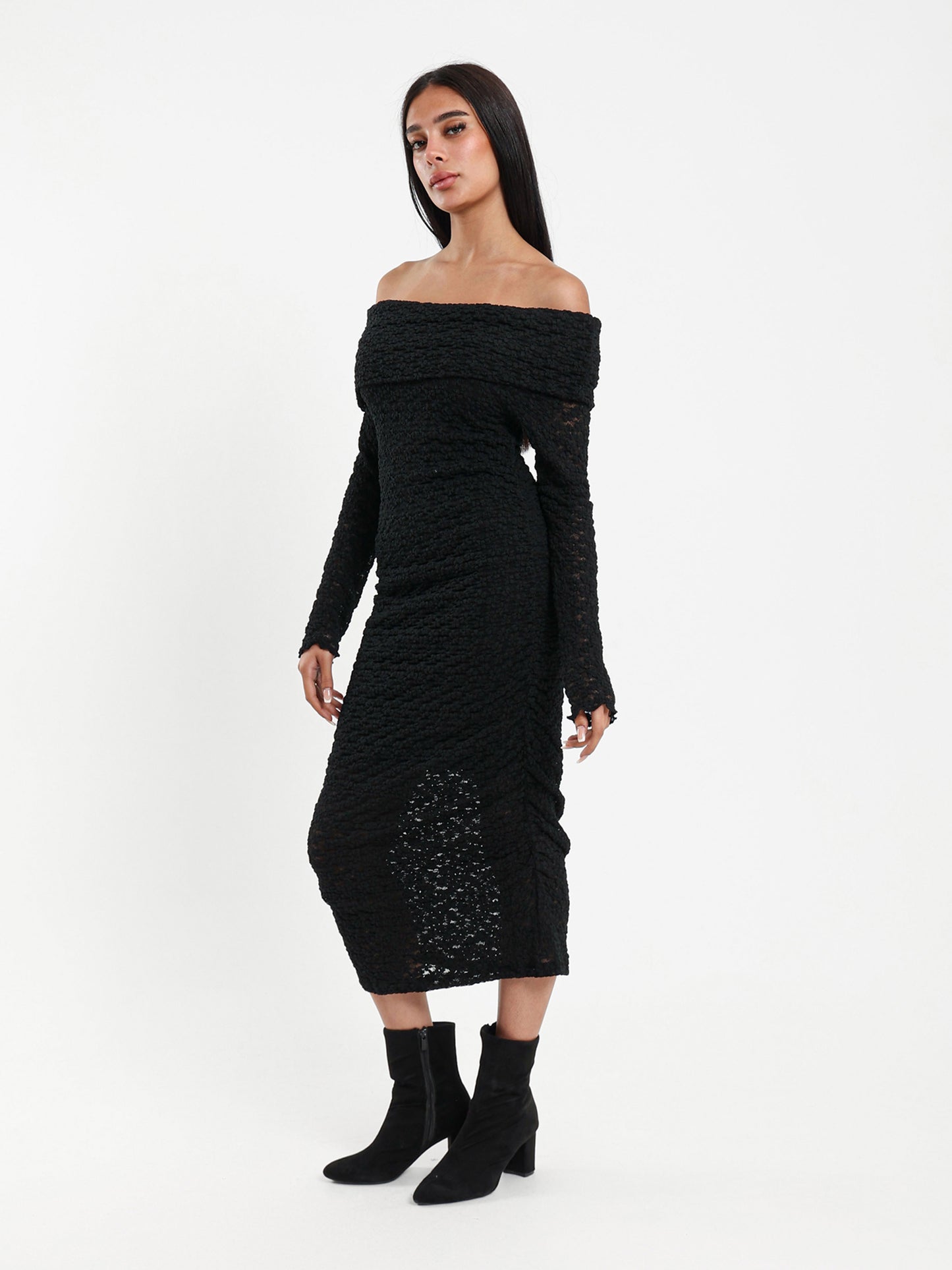 Long Sleeve Off-Shoulder Lace Dress