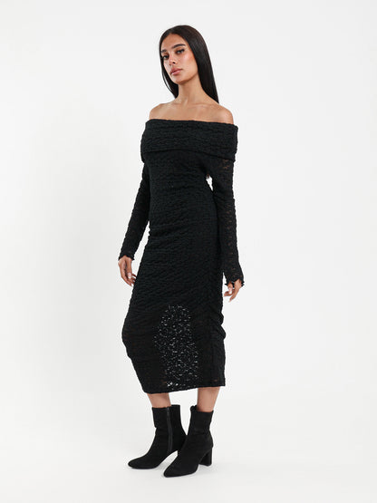 Long Sleeve Off-Shoulder Lace Dress