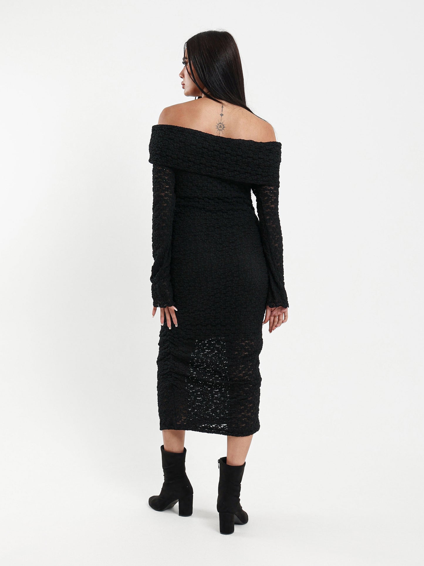 Long Sleeve Off-Shoulder Lace Dress