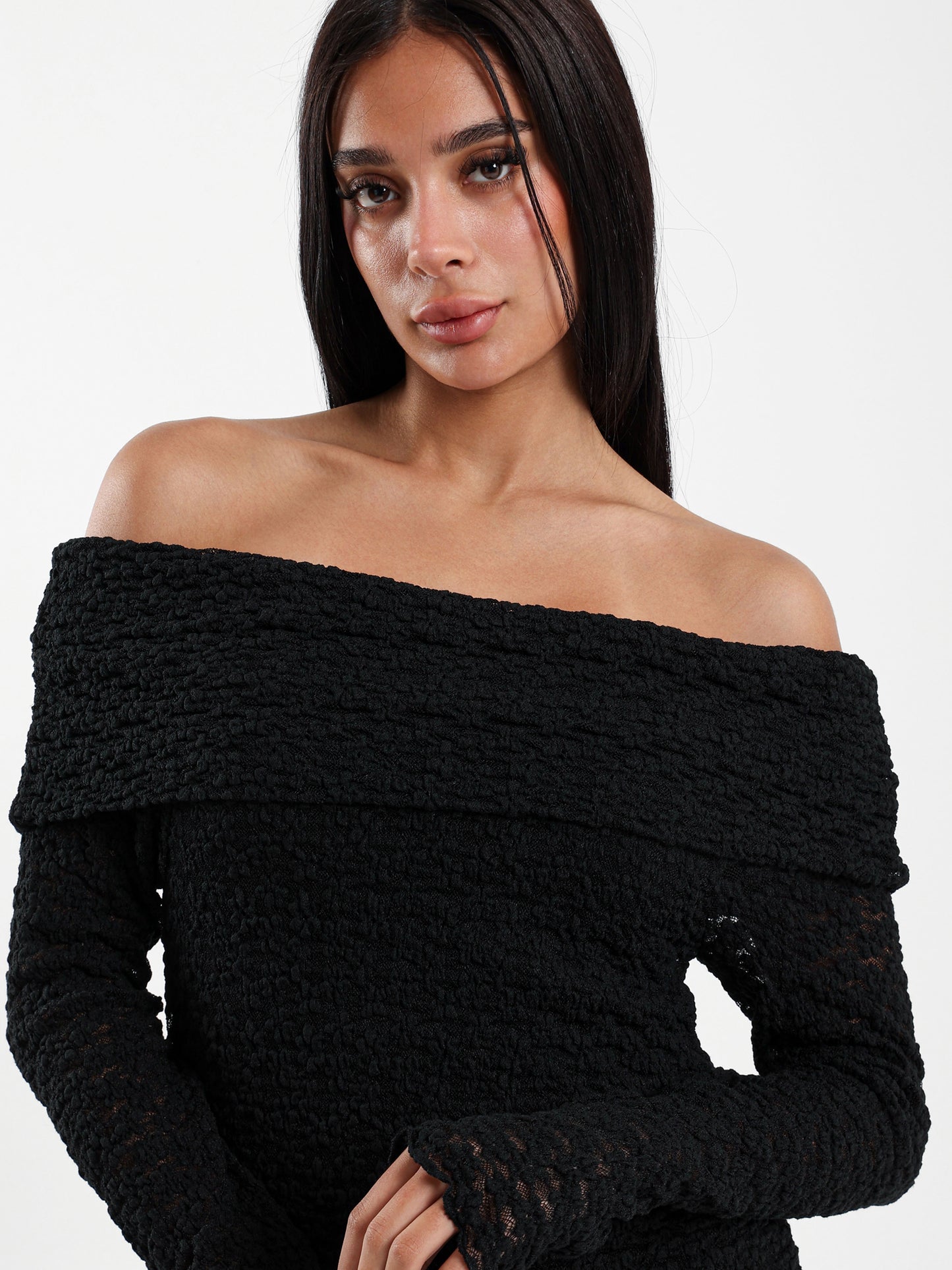 Long Sleeve Off-Shoulder Lace Dress