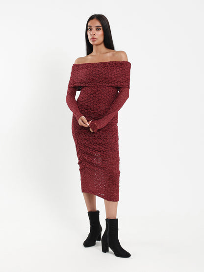 Long Sleeve Off-Shoulder Lace Dress
