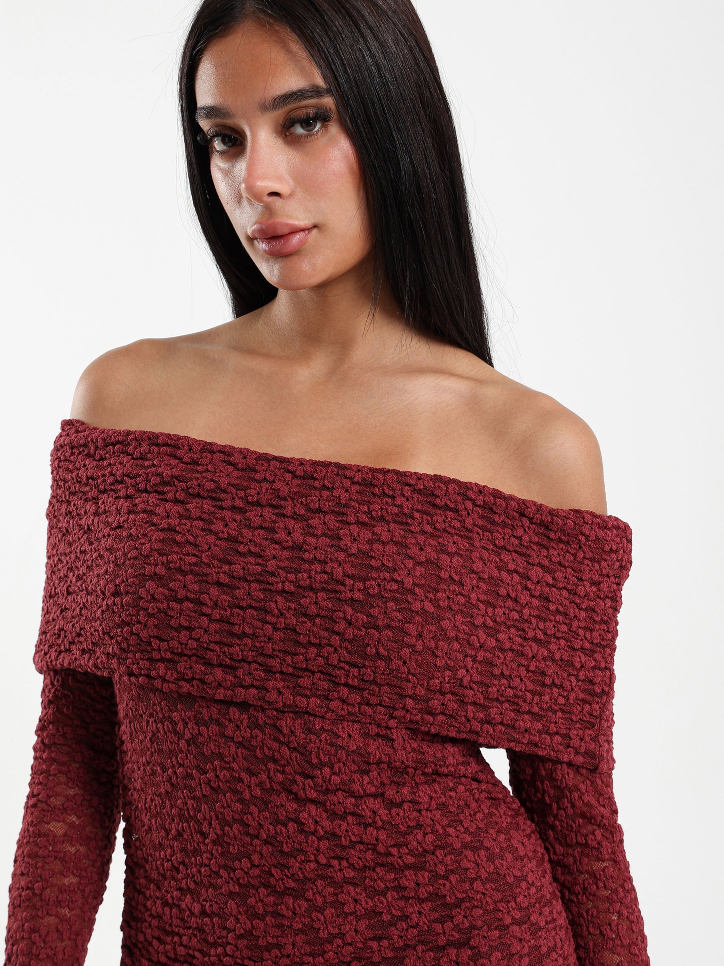 Long Sleeve Off-Shoulder Lace Dress