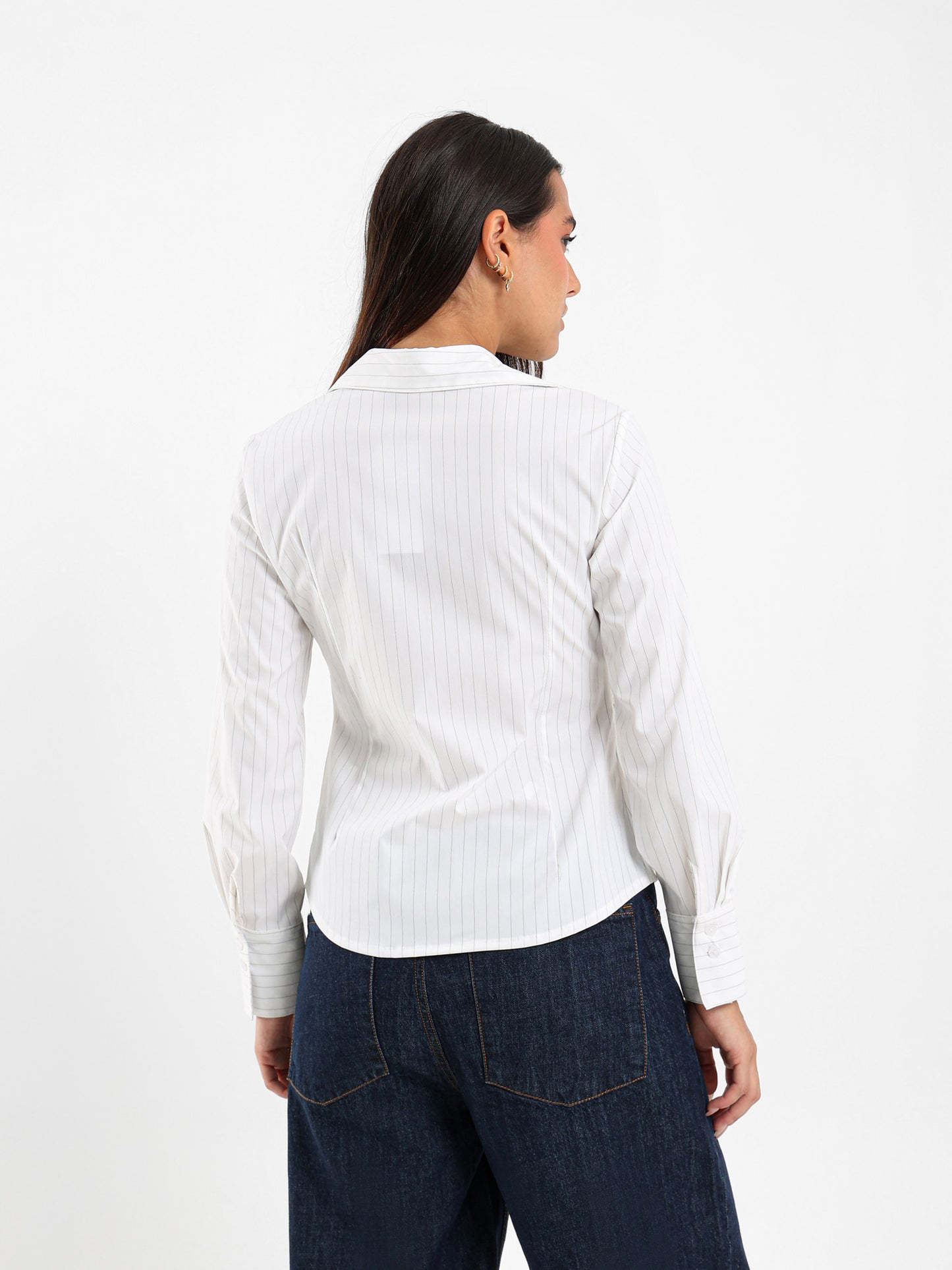 Striped Shirt with Gathered Side